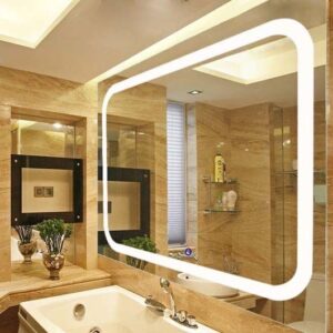 Gương đèn led phun cát nút cảm ứng treo phòng tắm